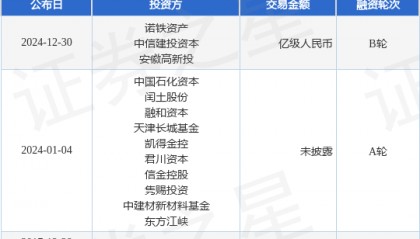 【投融资动态】海隆赛能B轮融资，融资额亿级人民币，投资方为诺铁资产、中信建投资本等