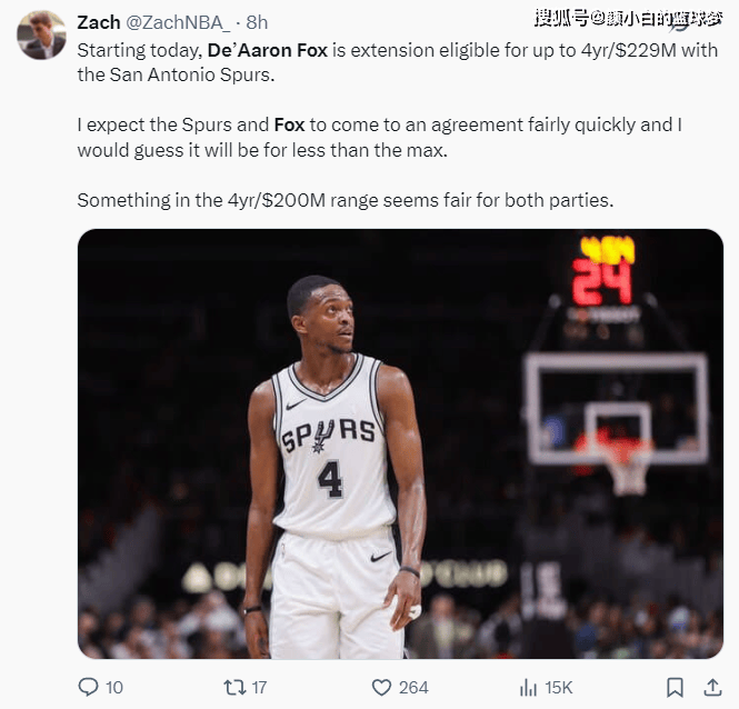 曝福克斯与马刺续约并未开始!金额也会低于2.29亿 美媒预测四年2亿